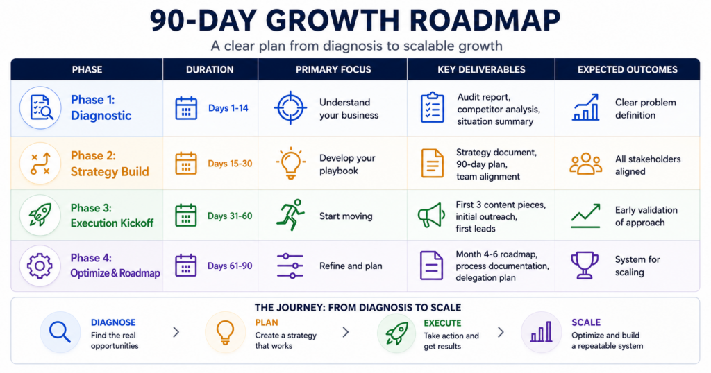 90-day growth roadmap infographic