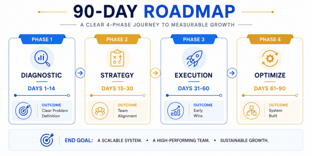 Complete 90-day roadmap showing all 4 phases and outcomes