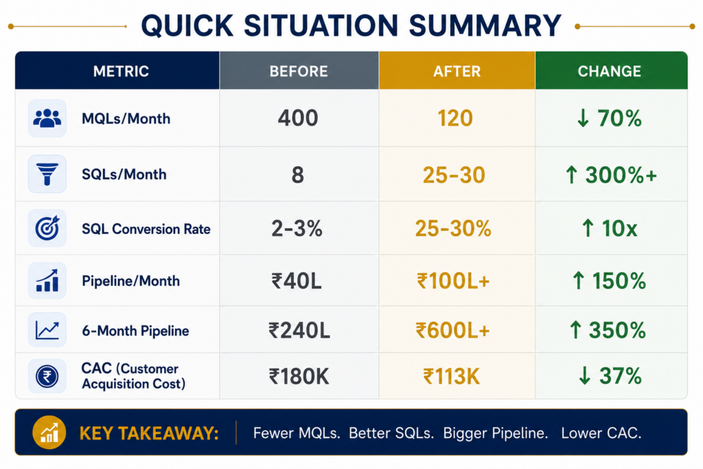 Quick situation summary infographic, B2B